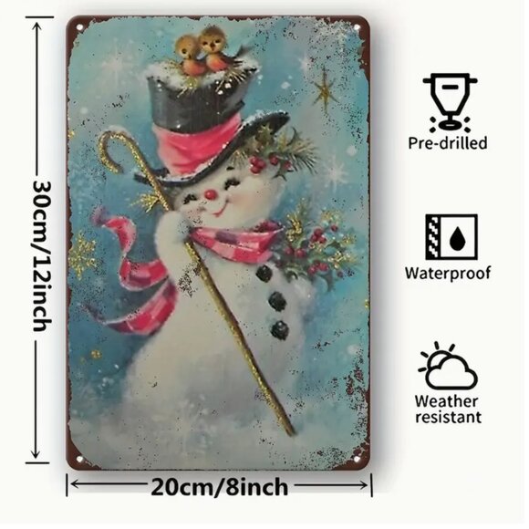 1pc, 12"X18" Vintage Look, Aluminum Sign Decor, Snowman - Picture 2 of 2